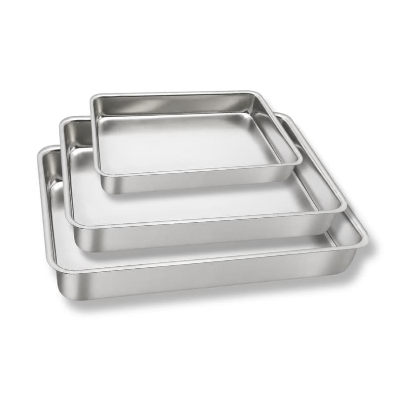Jogo de assadeiras retangular de aluminio polido 3 pecas forma de bolo pequena media e grande kit assadeiras
