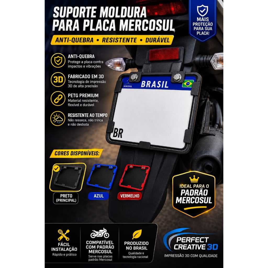 Suporte Moldura Placa Moto Anti-Quebra