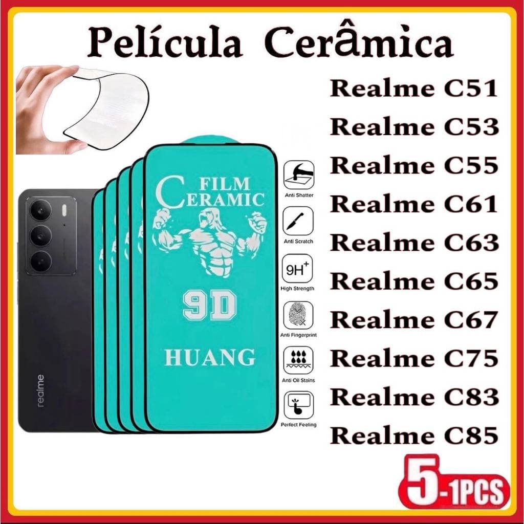 Película Cerâmica 9D 3D Gel Hidrogel Flexível Realme C83 C85 C51 C53 C55 C61 C63 C65 C67 C75