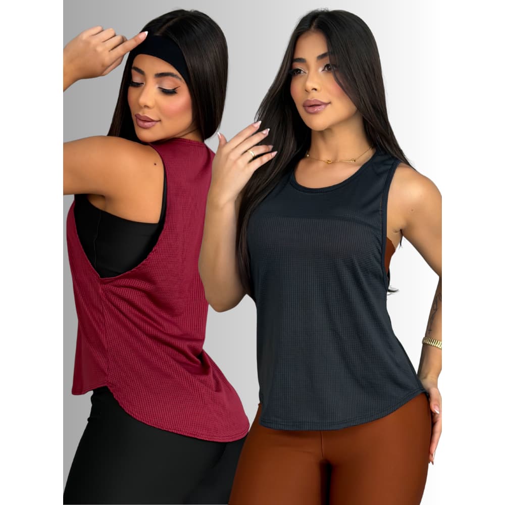 Kit 2 Regatas Cavada Fitness Camiseta Treino Soltinha Confortável Blusa Básica Academia Corrida