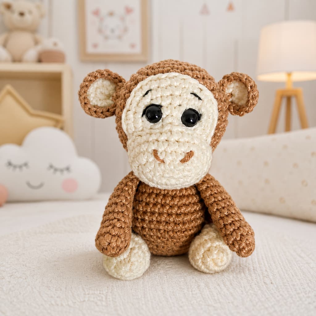 Bichinhos Safari baby Macaco amigurumi decorativo/lembrancinhas/chaveiro/mobile/Chá de bebê/Chá revelação