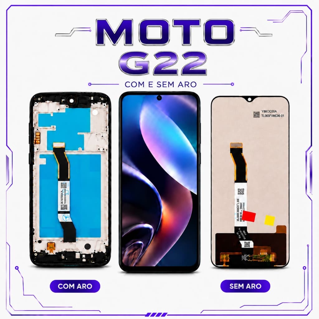 Tela Completa LCD Touch para Motorola Moto G22 Peça de Reposição Com Aro e Sem Aro