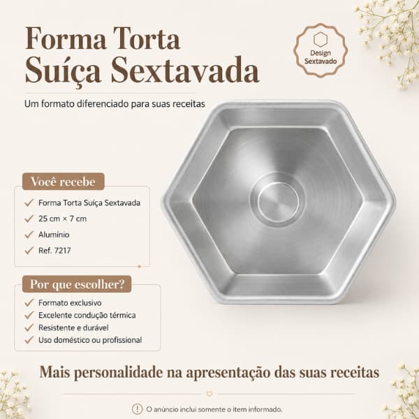 Forma Suíça Sextavada Com Cone 25x7cm Alumínio Caparroz Pudim Bolo Sobremesas Assadeira Profissional