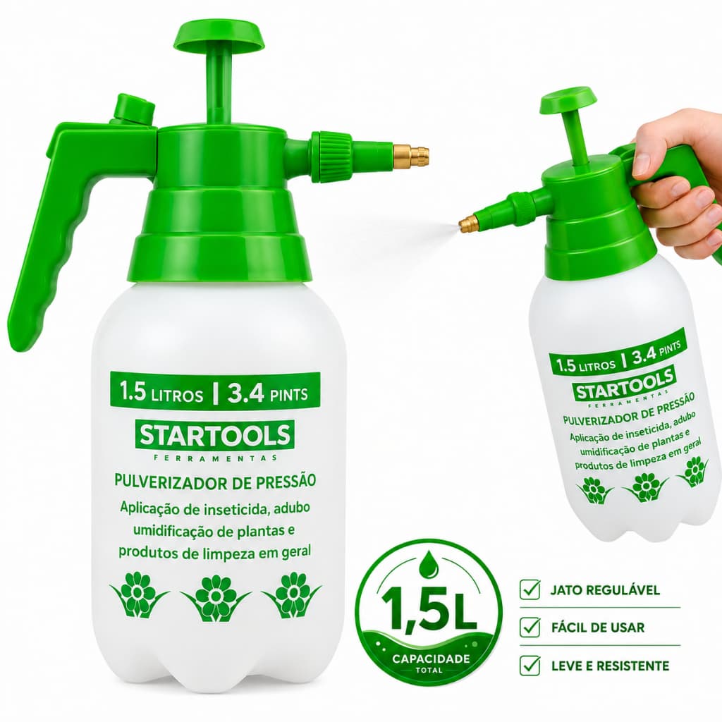 Pulverizador Borrifador de Pressão Manual 1,5L Multiuso – Jardim Limpeza e Automotivo Plantas