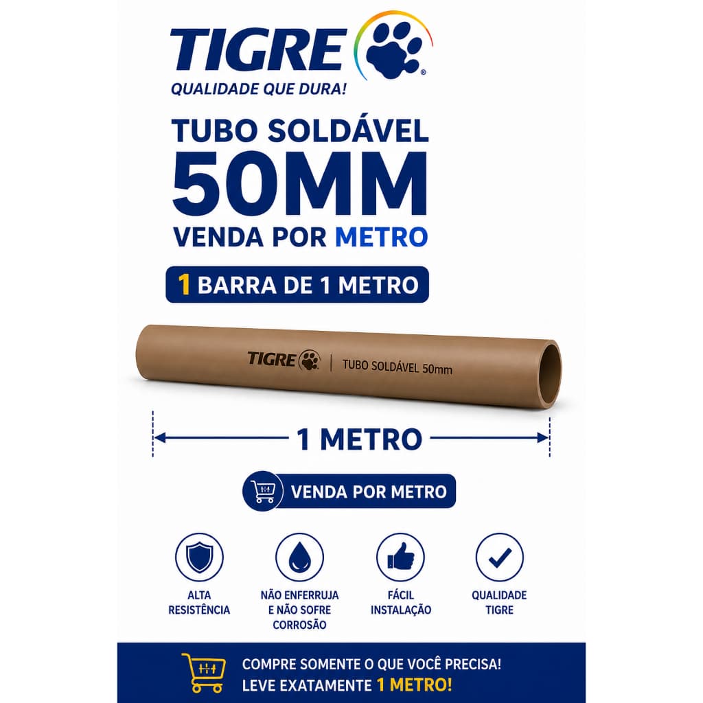 TUBO PVC MARROM SOLDÁVEL 50MM TIGRE 1 METRO PARA INSTALAÇÃO RESIDENCIAL E PREDIAL.