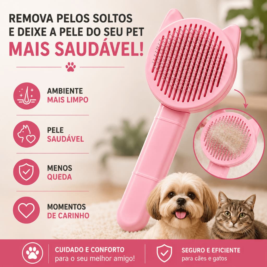 Escova Tira Pelo Gato Pet Com Cerdas Metálicas Pontas Protetoras Formato Gatinho 19cm Sortida