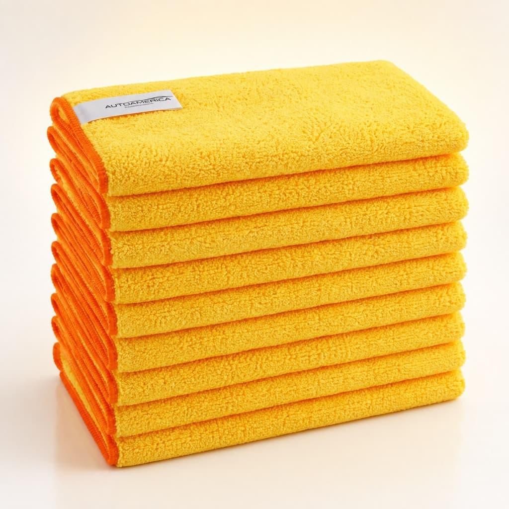 Kit 10 Pano de Microfibra Automotiva Autoamerica Amarelo 40x60cm 350GSM Premium Para Limpeza