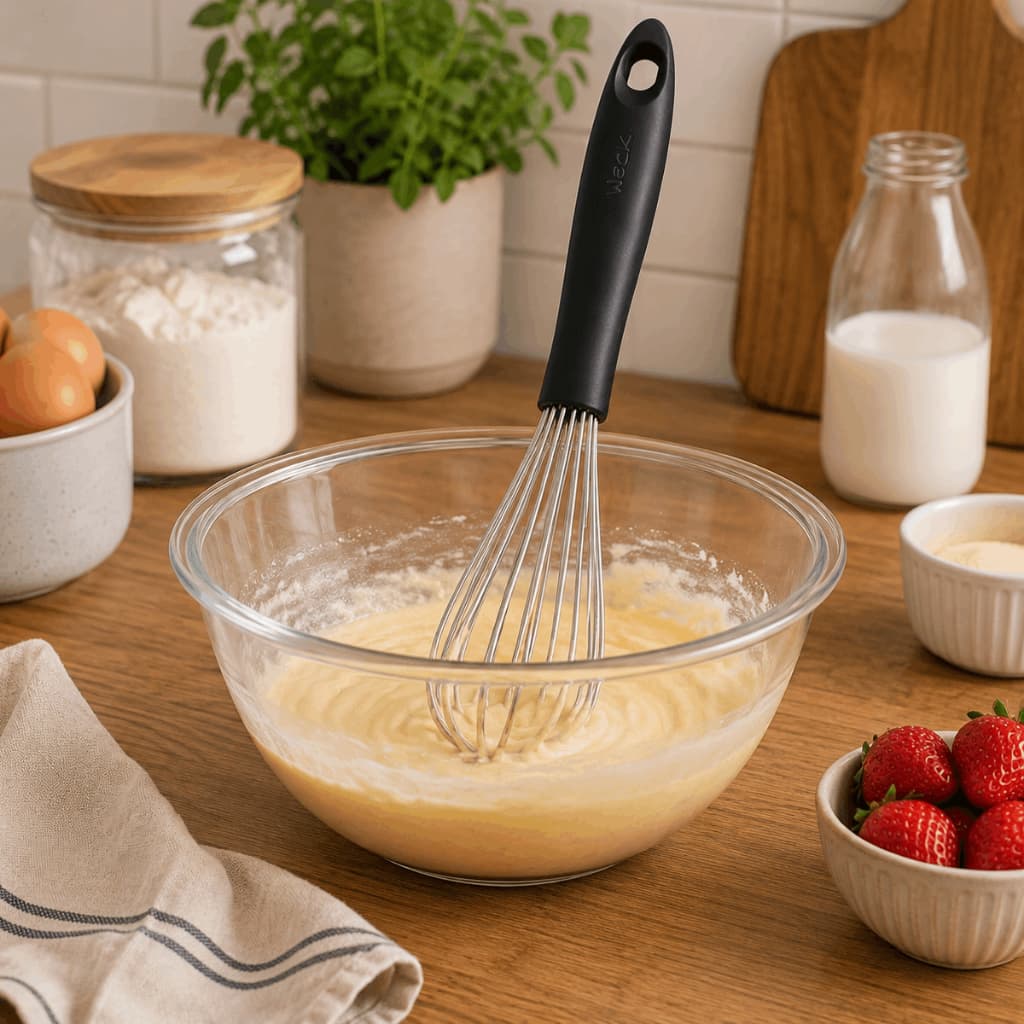 Batedor Fuet Inox 30cm Profissional Weck Utensílio de Cozinha Resistente para Bolos, Ovos e Massas