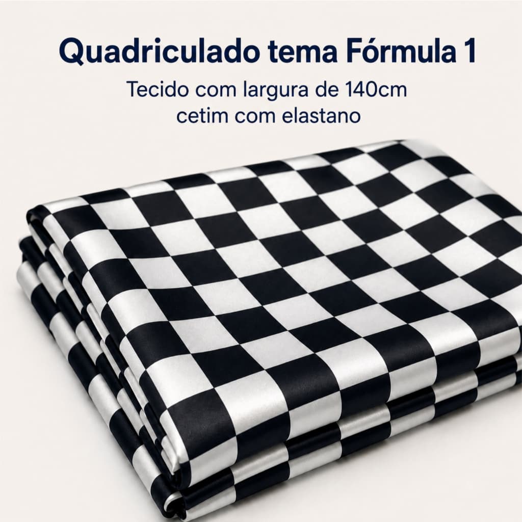 Tecido Cetim Quadriculado ROSA PRETO VERMELHO VERDE Fórmula 1 Carros 140 x 100cm Carros Caminhão