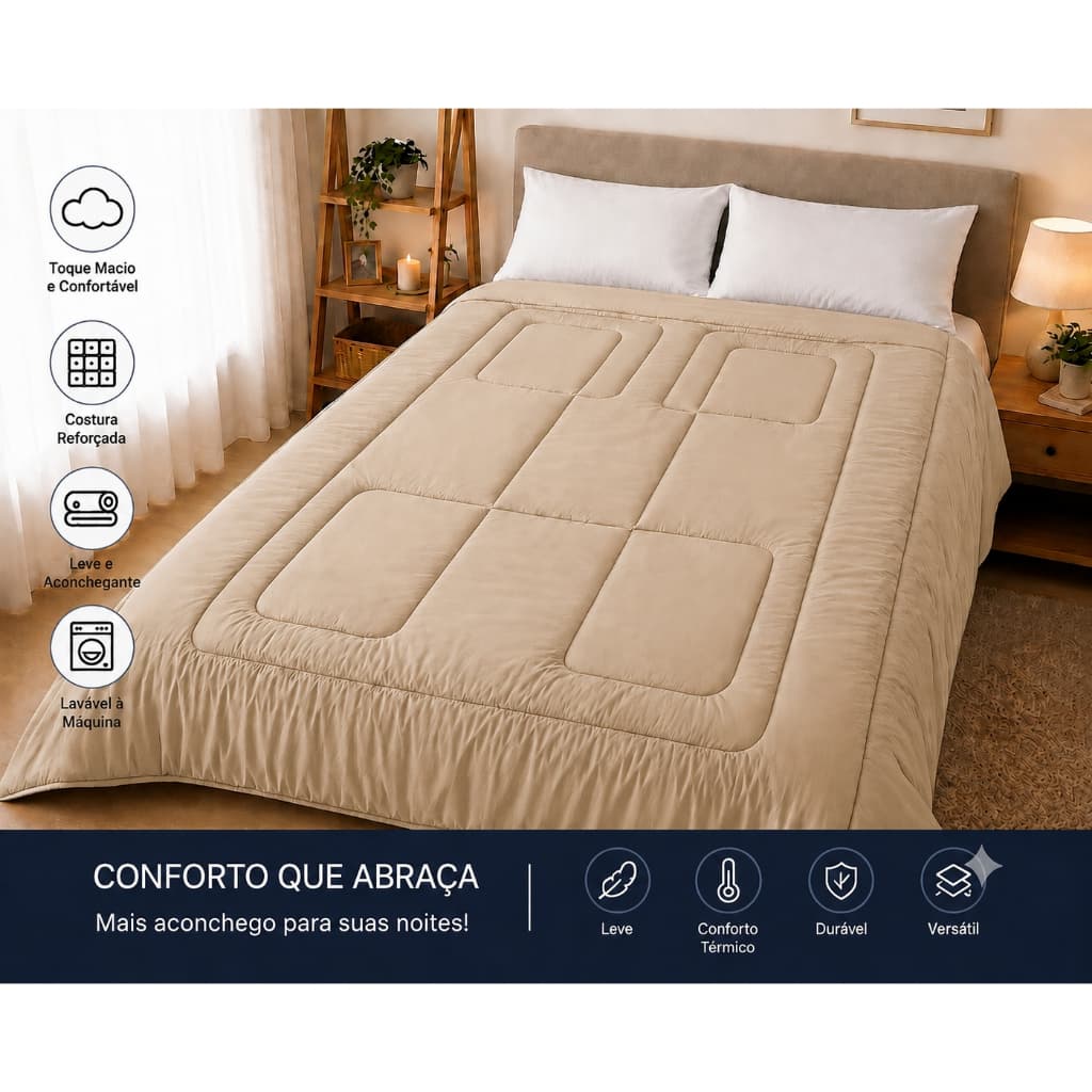Edredom Cobre Leito Micro Percal Dupla Face 400 Fios Casal/Queen Para Cama Box Toque Macio