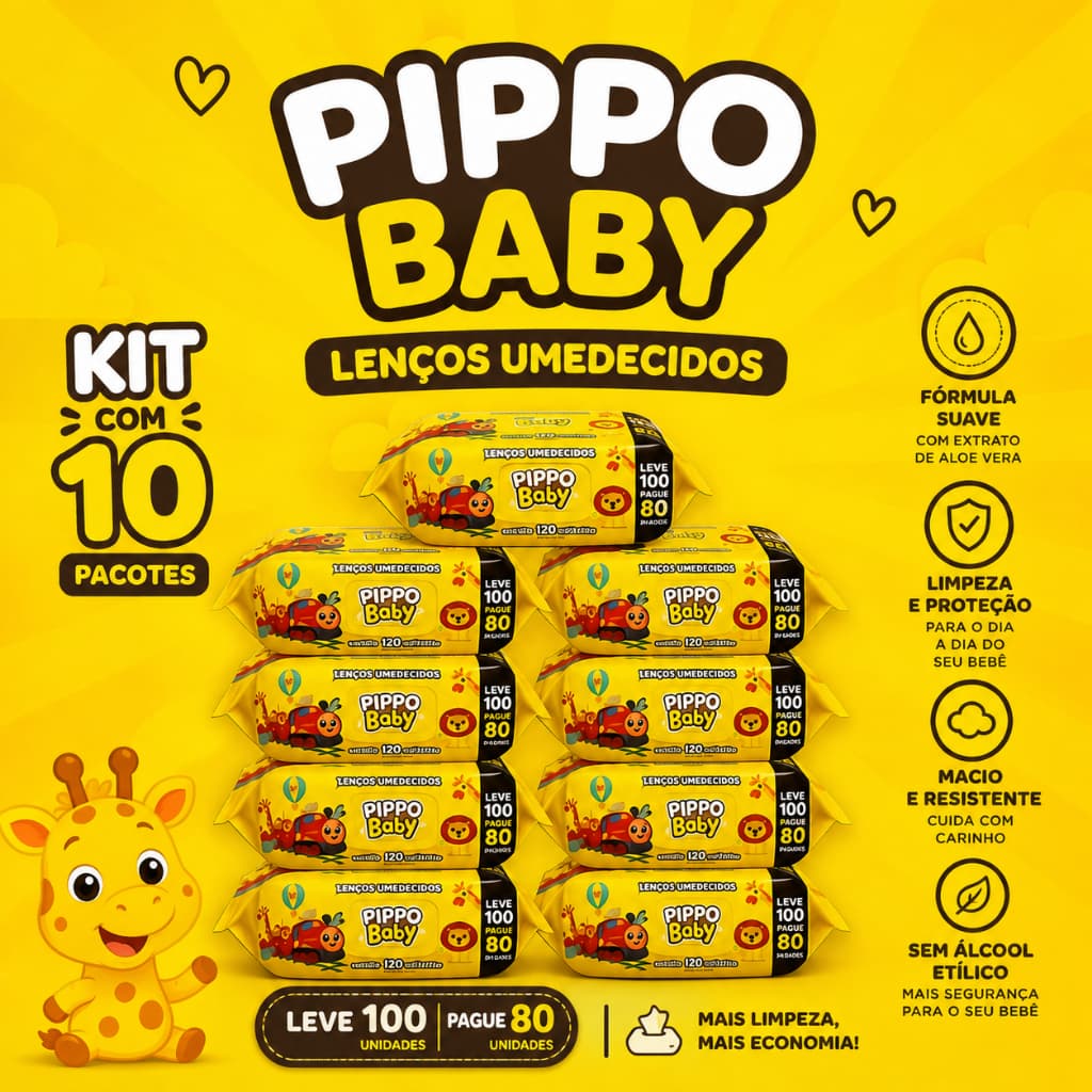 Kit Lenço Toalha Umedecida 100 Folhas Higiênicas Infantil Menina Menino Bebe Sem Tampa Flip Top