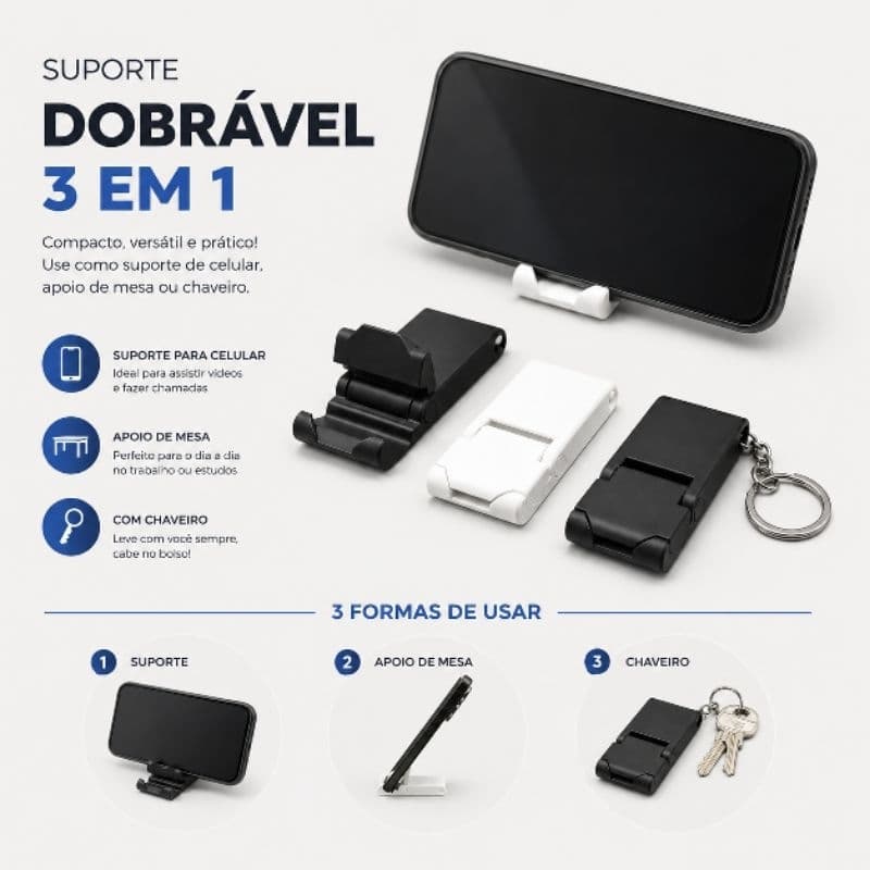 Suporte Celular Chaveiro Dobrável Portátil Universal Resistente