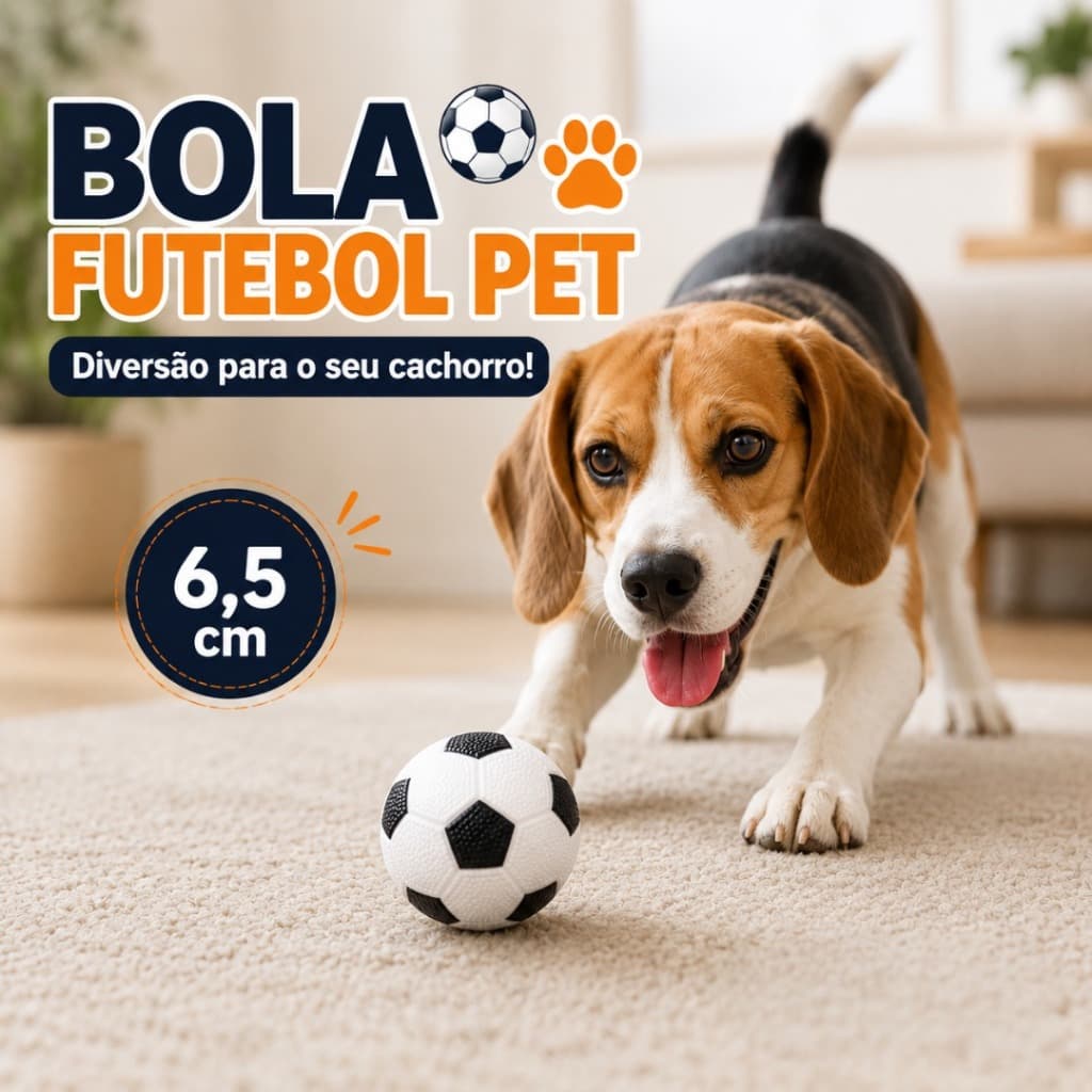 Bola Mordedor para Cachorro Futebol 6,5cm Brinquedo Pet para Cães 1 Unidade ou Kit 2