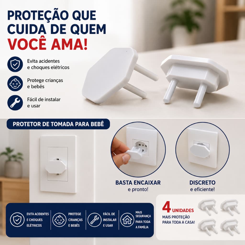 Protetor de Tomada Para Bebê Criança Segurança Infantil