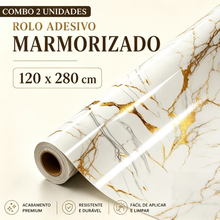 Revestimento Adesivo Imitação Mármore Resistente Água e Óleo para Bancada Armário Parede Cozinha Lavabo 1.2*2.6M