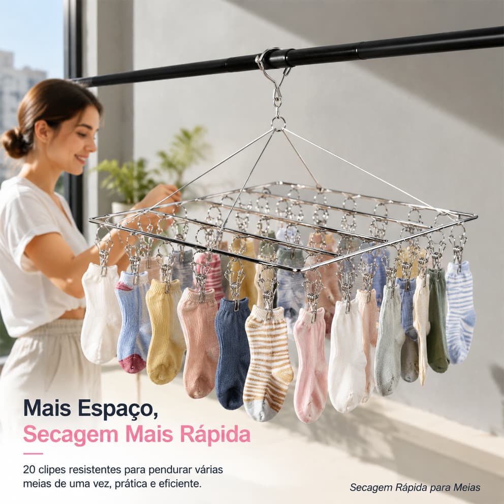 Varal Doméstico Inoxidável ，20/ 40 prendedores, fácil guardar, secar peças pequenas, meias e itens bebê，resistente