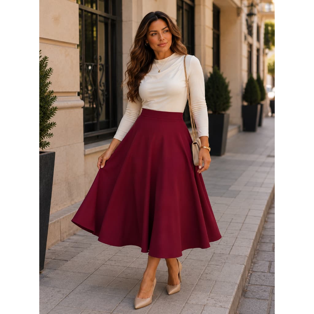 Saia Midi Feminina Cintura Alta Godê Moda Evangélica Leve Básica Leve Confortável Versátil Tendência