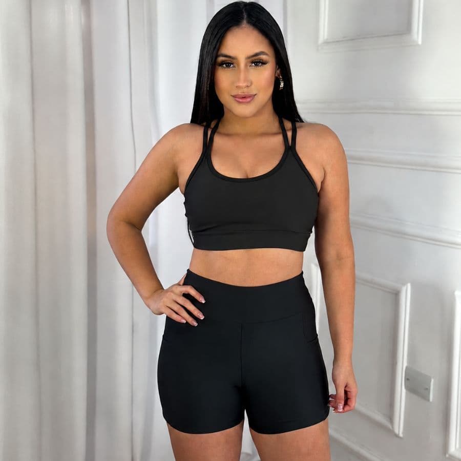 Roupa Feminina Fitness Short+Top Linha Básica de Corrida Treino Academia 2026 Conjunto de Cintura Alta Suplex Premium