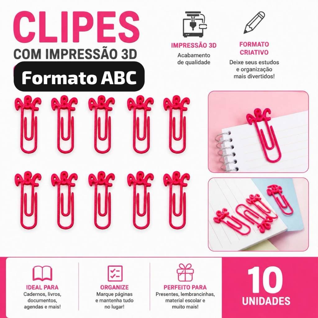 Clipes Marca Página Decorativo – Impressão 3D – 10, 20 ou 50 Unidades