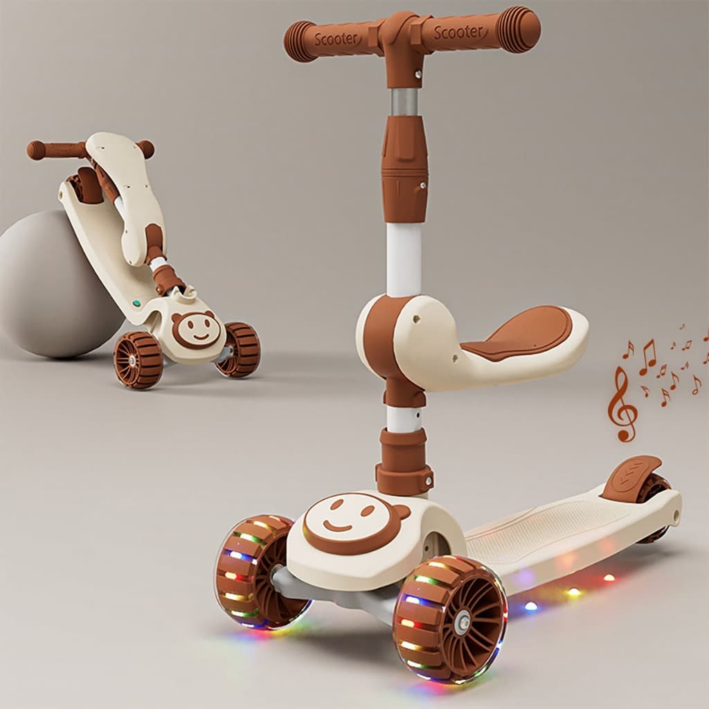 Patinete Infantil 3 Rodas De Led + Musical Ajustável Dobrável Scooter Crianças Guidão Ajustável