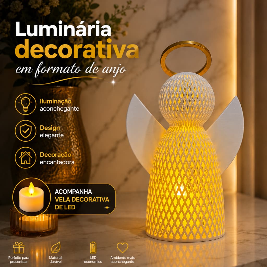 Anjo da Guarda Decorativo Luminária Religiosa Decoração Moderna com vela de led presente para casa
