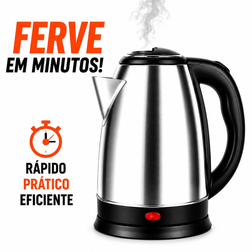 Chaleira Elétrica Inox 1,8L 1000W 127V | 1500W 220V | Ferve Água para Chimarrão, Café e Chá | Desligamento Automático