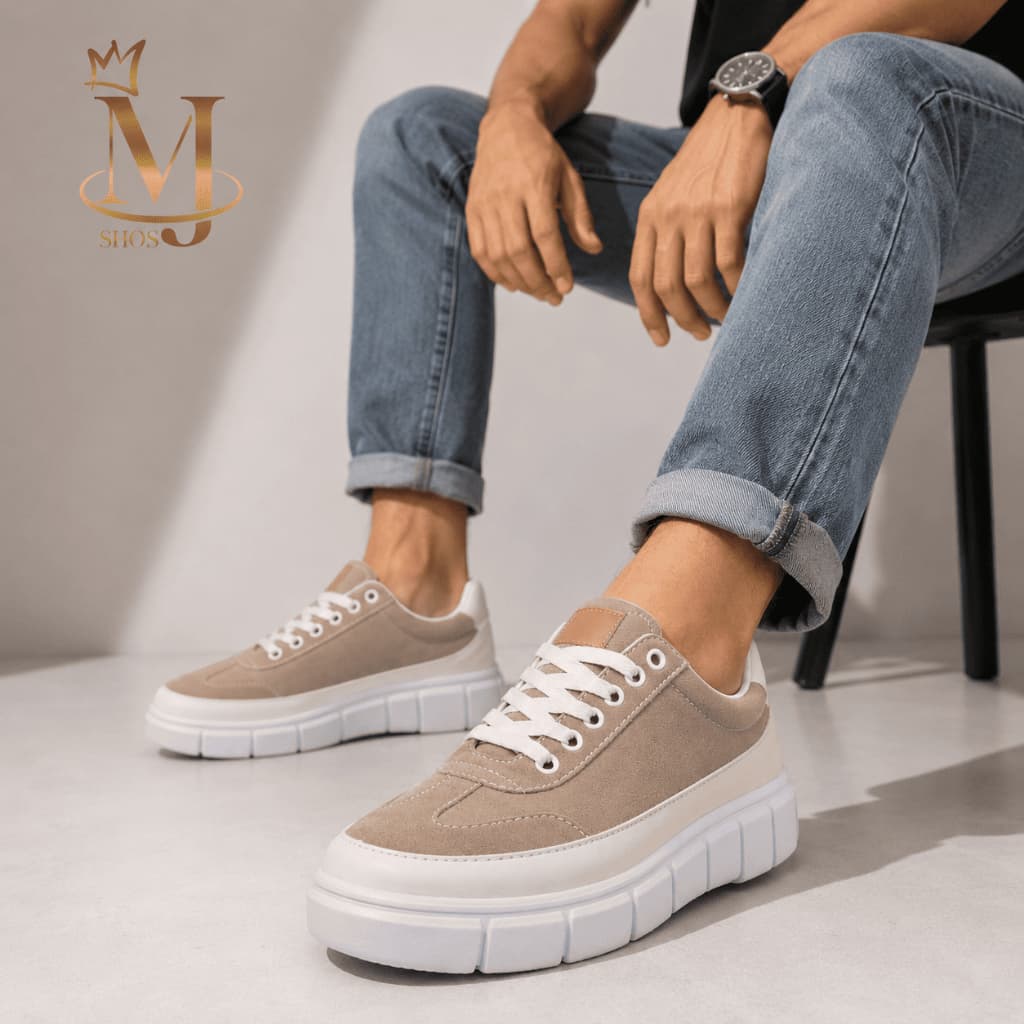 Tênis Casual Masculino Plataforma Chunky Bege Confortável Solado Grosso – Numeração 37 ao 44