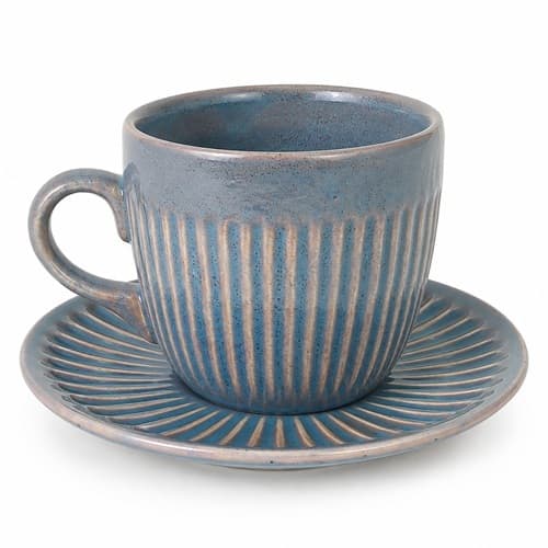 Kit com 2, 4 ou 6 Xícaras C/ Pires P/ Chá Leite Café Cerâmica Louças Decoração Cafeterias Confeitar Acqua Marine Rústico