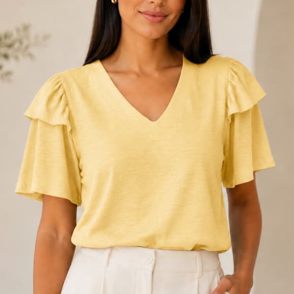 Blusa Feminina Gola V Manga Fluida Elegante Confortável Modelo Premium