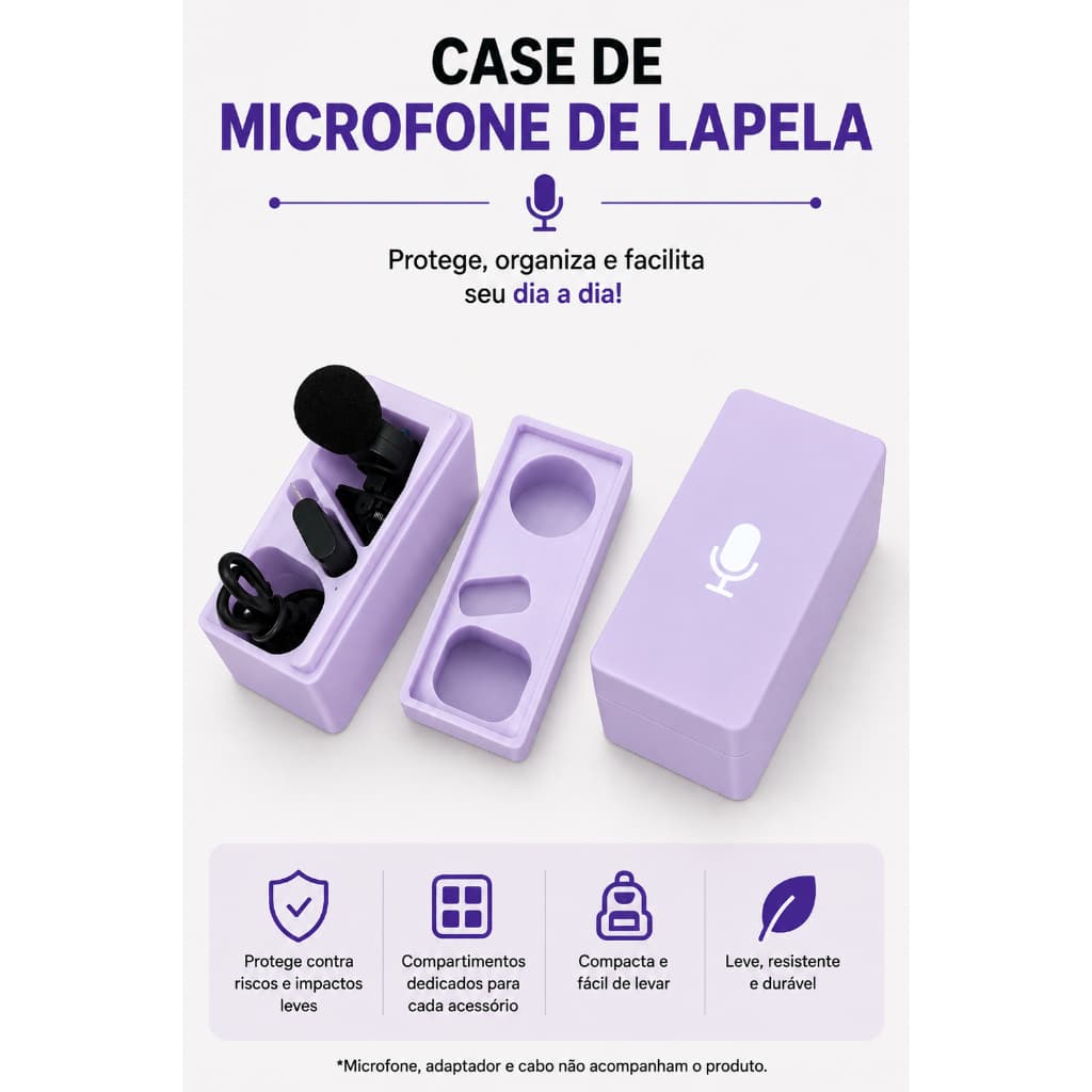 Case para Microfone de Lapela – Caixinha Estojo Organizador e Protetor para Microfone, Adaptador e Cabo