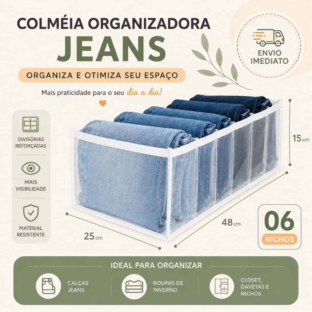 Kit 3 Organizador De Gavetas De Jeans Dobráveis/Roupas De Compartimento De Malha Economia De Espaço Em Casa