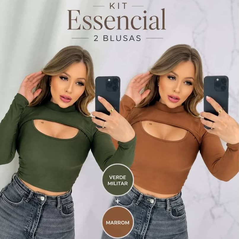 Kit 2 Blusa Feminina Ribana Canelada  Decote  no Busto Moda Verão Tendência