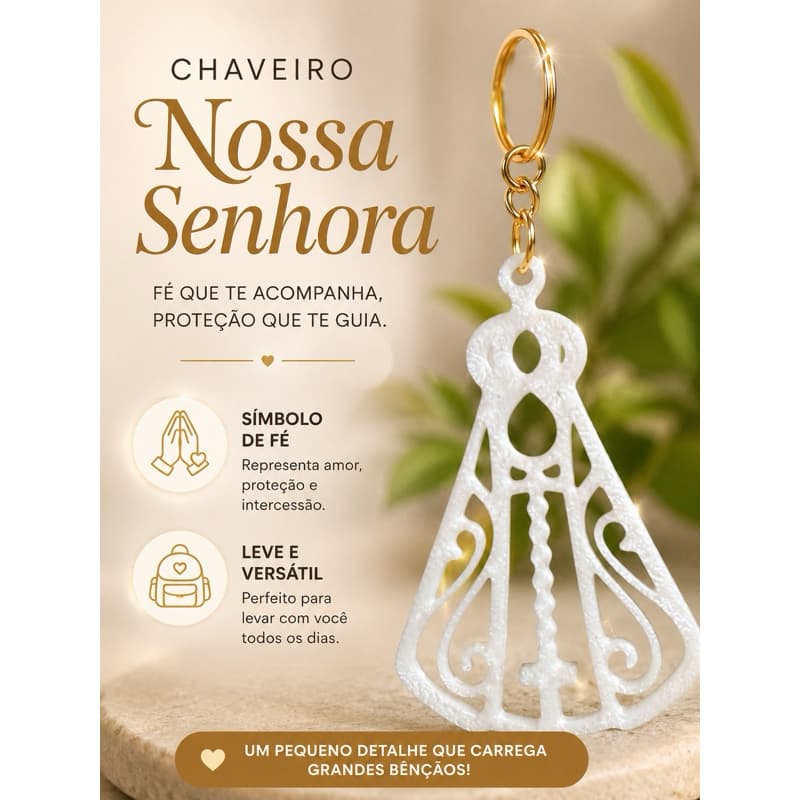 Chaveiro de Nossa Senhora Aparecida vazado com detalhes
