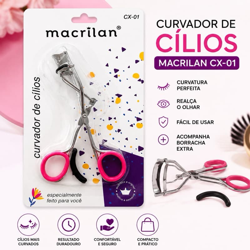 Curvador de Cílios Macrilan CX-01 Curvex para Cílios com Borracha Extra