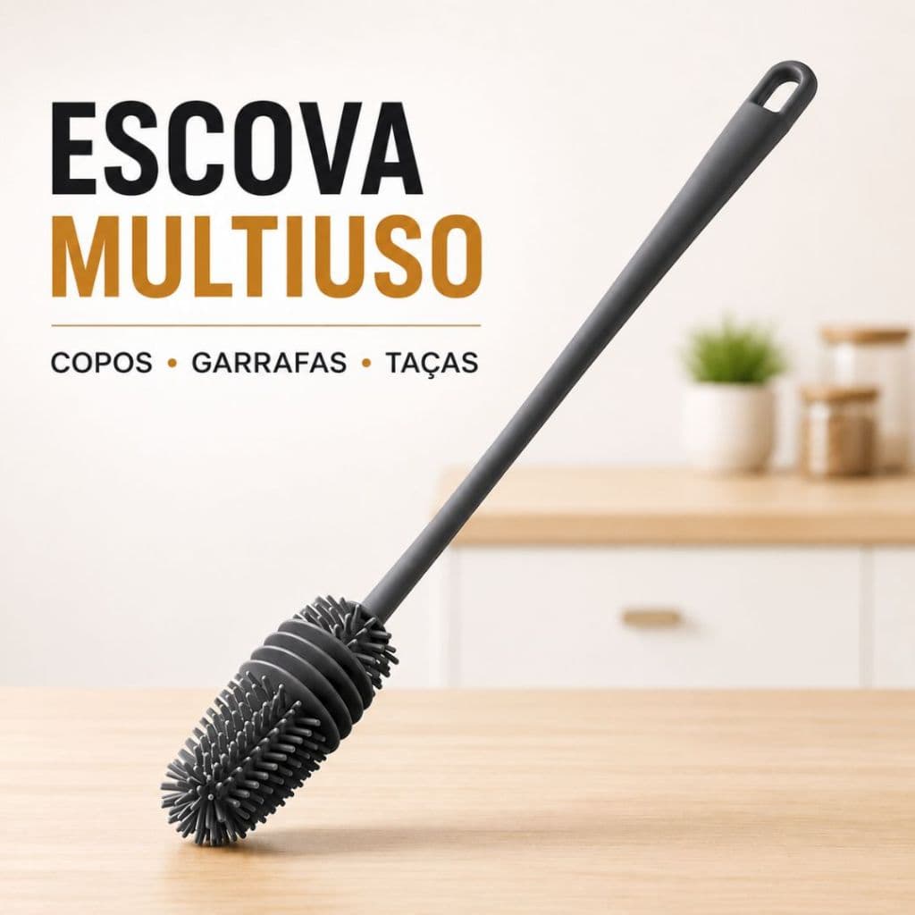 Escova Silicone de Lavar Copo Taça Garrafa Mamadeira Louça Multiuso Cabo Longo