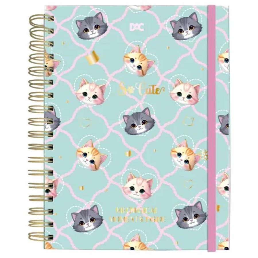 Caderno Smart Inteligente Folha e Divisoria Reposicionavel Estampa Gatinho Fechamento Em Elastico 80 Folhas