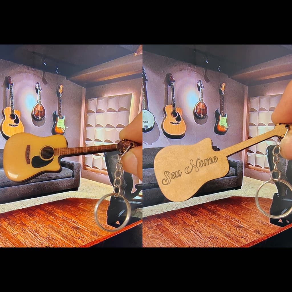 Chaveiro instrumento musical violão personalizado com seu nome