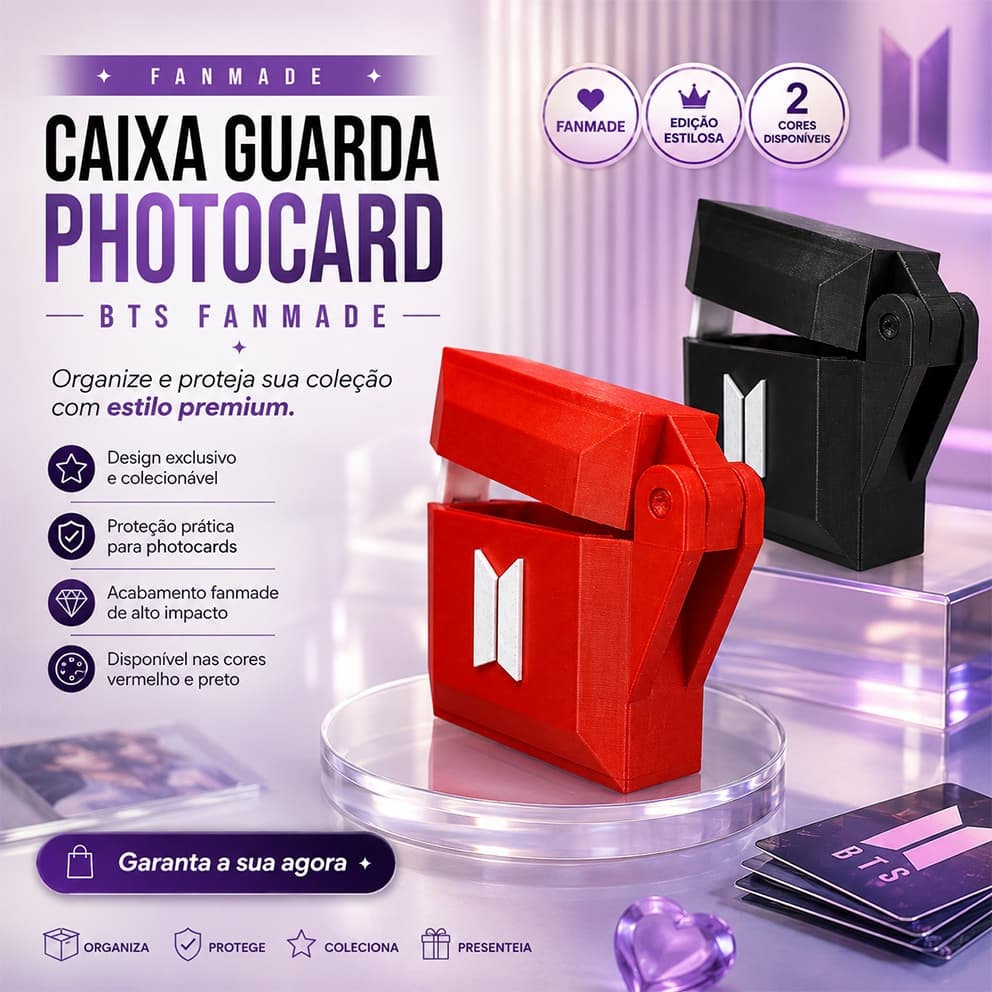Caixa Porta Photocard 5,5x8,5cm BTS Fanmade Kpop Organizador Colecionador Presente
