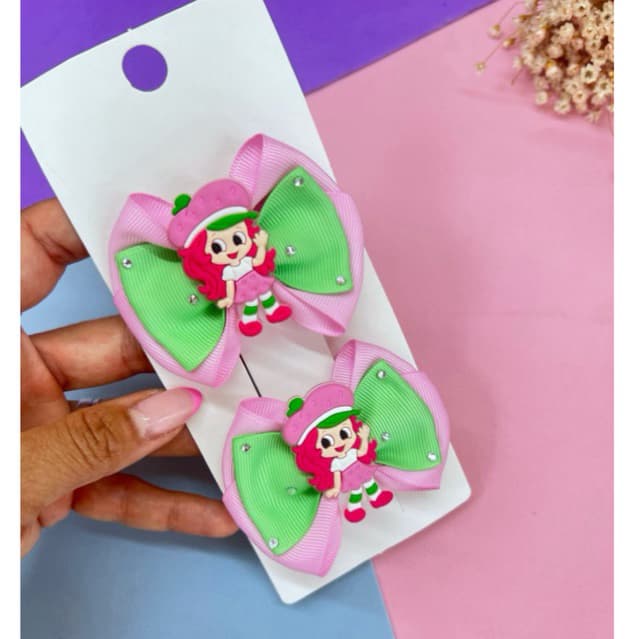 Parzinho de Laços Moranguinho Infantil | Presilha de Cabelo Menina | Laço Temático
