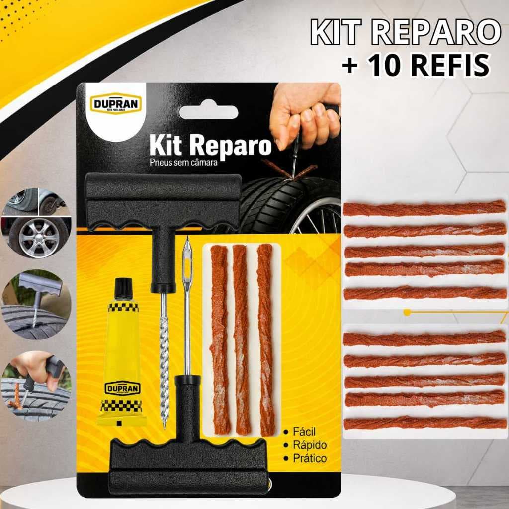 Kit Reparo de Pneu Sem Câmara  Ferramentas, Refis de Reparo e Cola Vulcanizante DUPRAN para Veículo