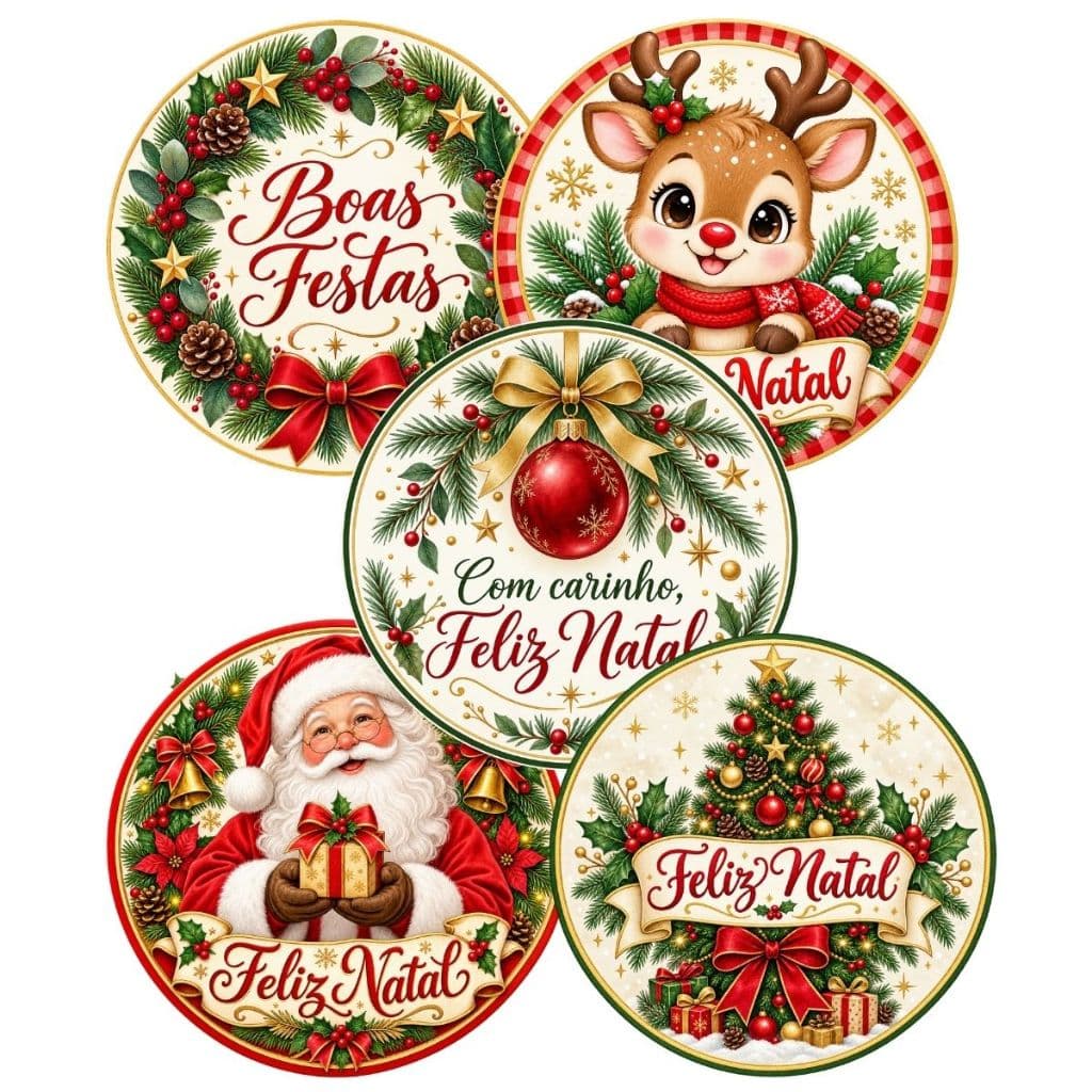 Kit 100 Adesivos Natal Sortidos Lembrancinha Natal
