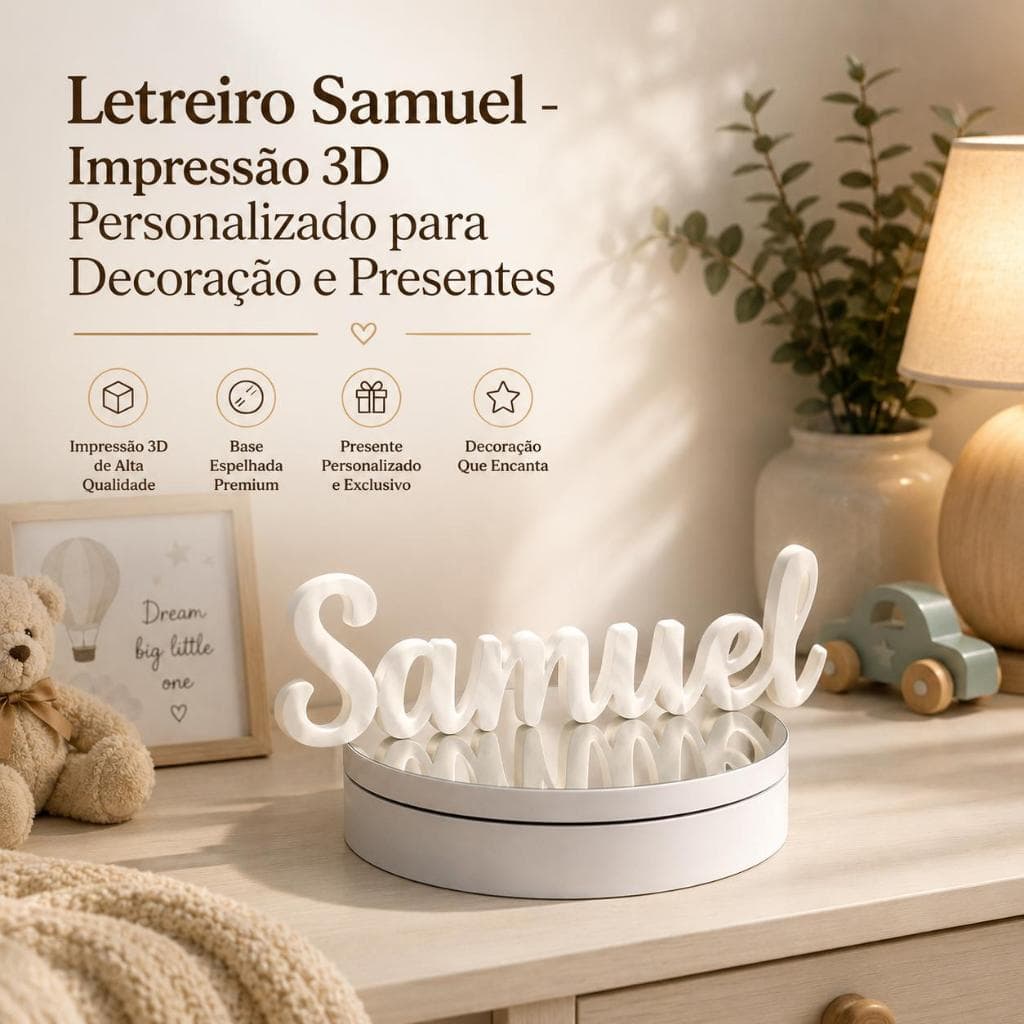 Letreiro Samuel - Personalizado em Impressão 3D para Decoração e Presentes