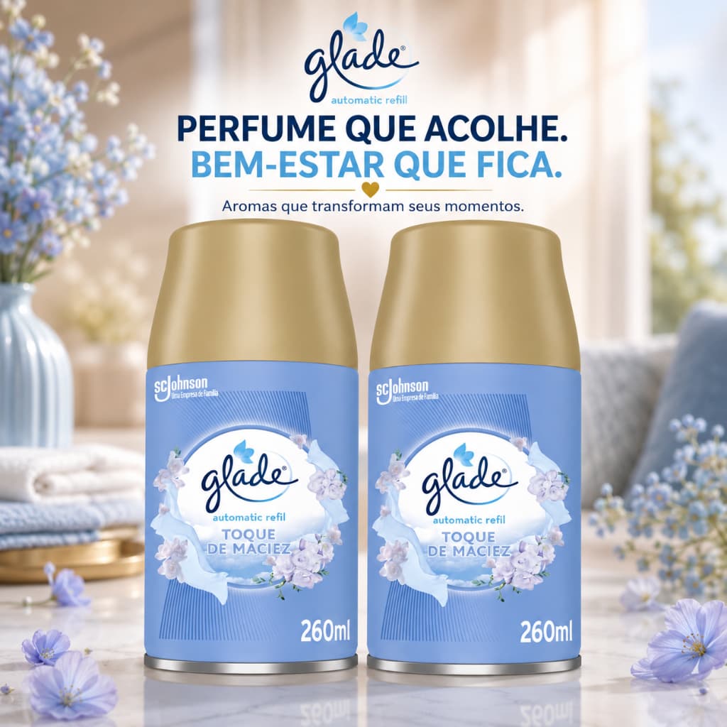 Refil  Glade Odorizador de Ambiente - Toque de Maciez 260ml Aromatizador Spray Automático 1 ou 2 Unidades