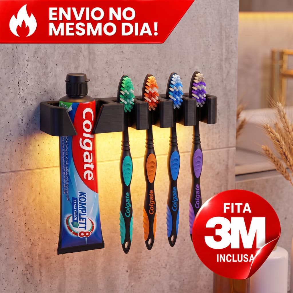 Organizador de Banheiro 5 em 1 Porta Escova de Dente Porta Creme Dental Adesivo 3M Sem Furo