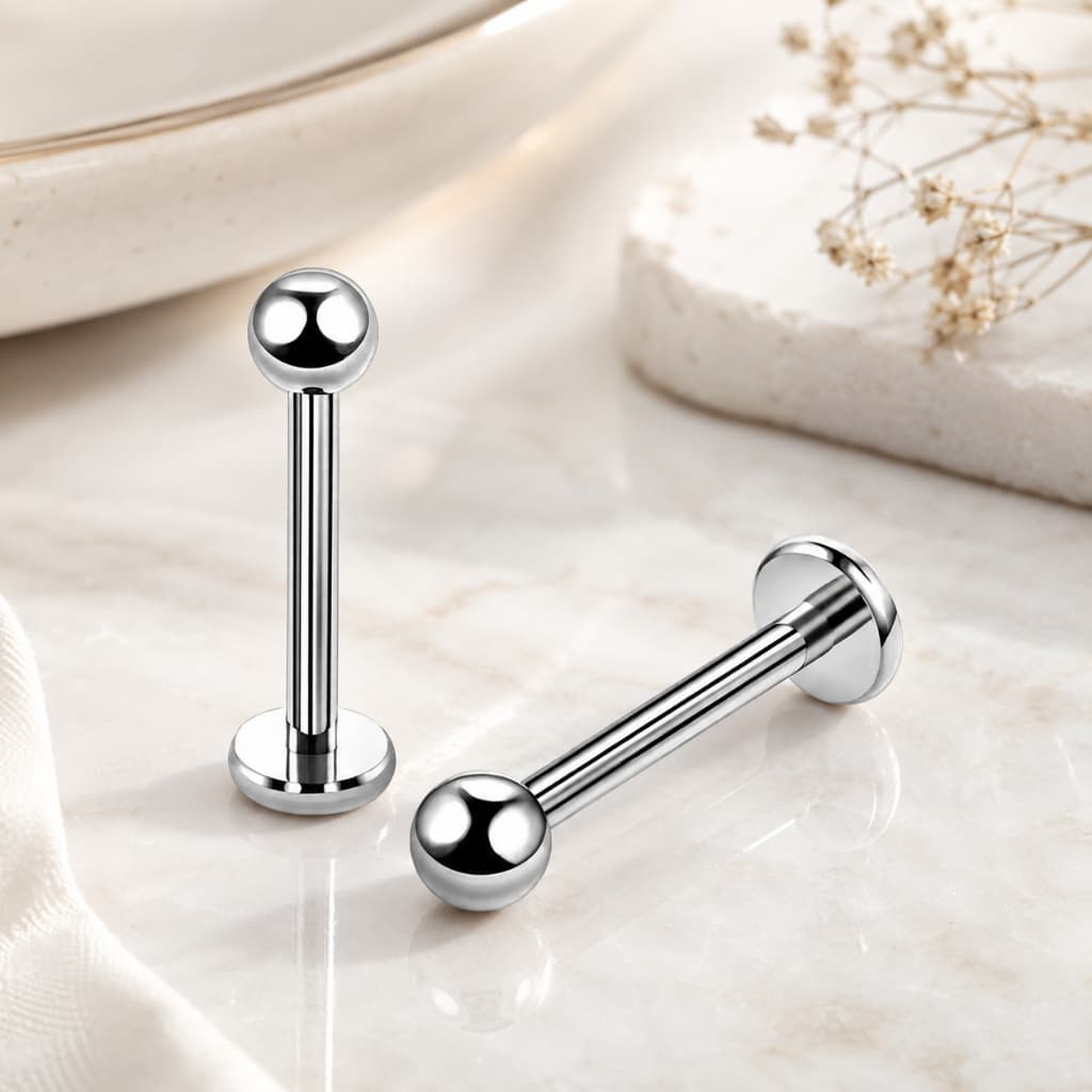 Express Piercing Reto Bolinha labret 10mm boca tragus lábio aço cirúrgico cor prateado