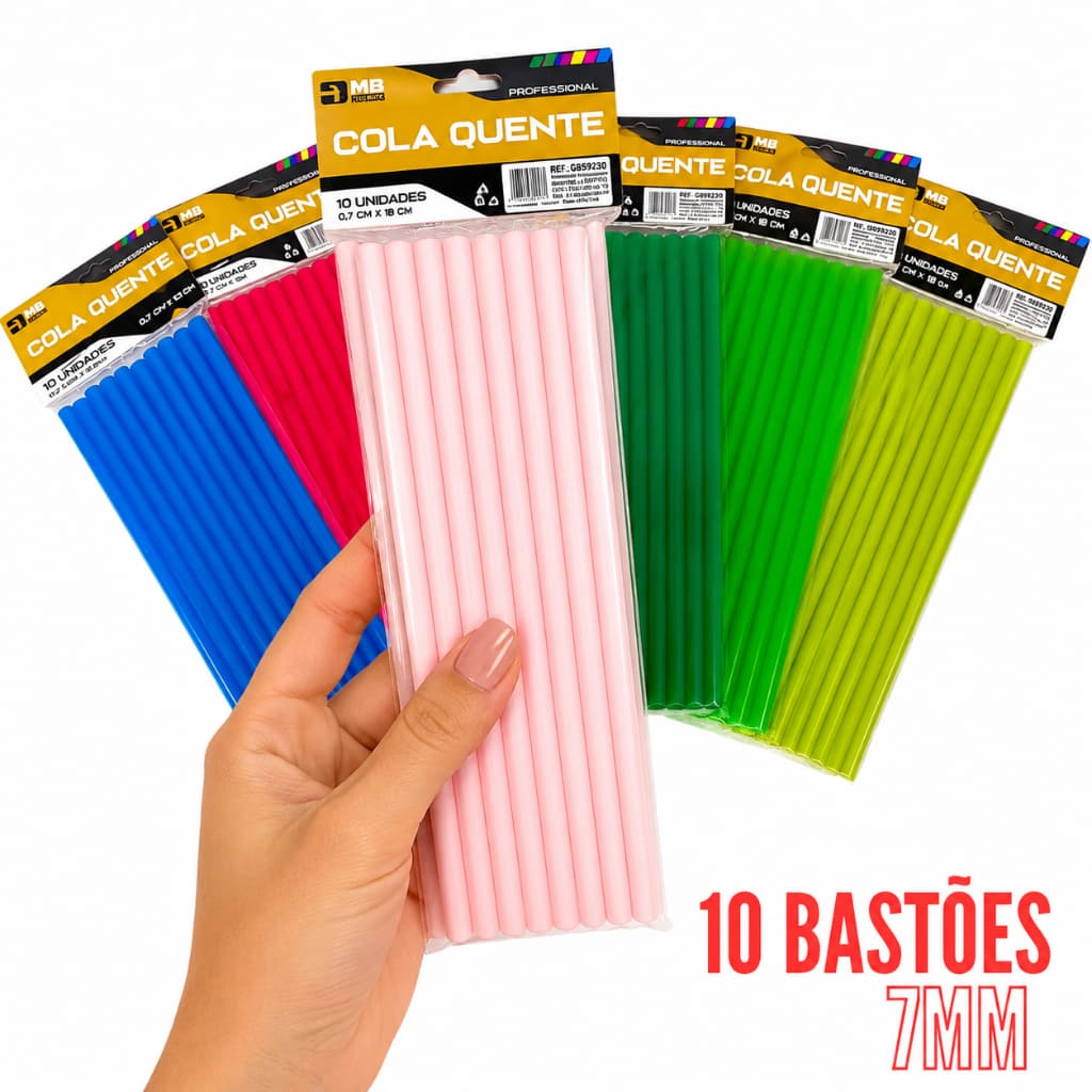 Bastão de Cola Quente Colorido 7mm com 10 Unidades – Pacote para Pistola de Cola Quente ( FINA )