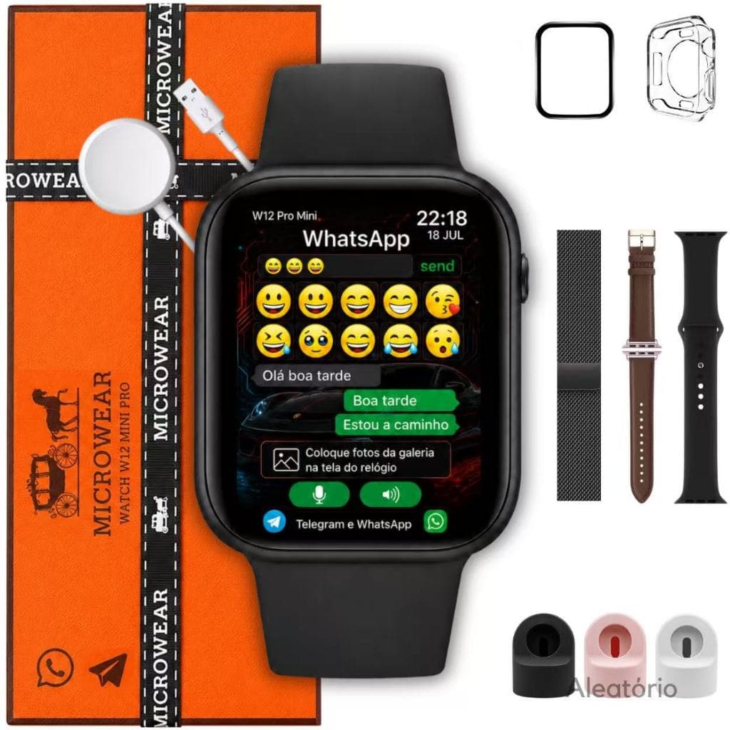 Relógio Smartwatch W12 Mini Pro 42mm Tela Amoled Microwear Serie 12 Responde Whatsapp Telegram + Brindes