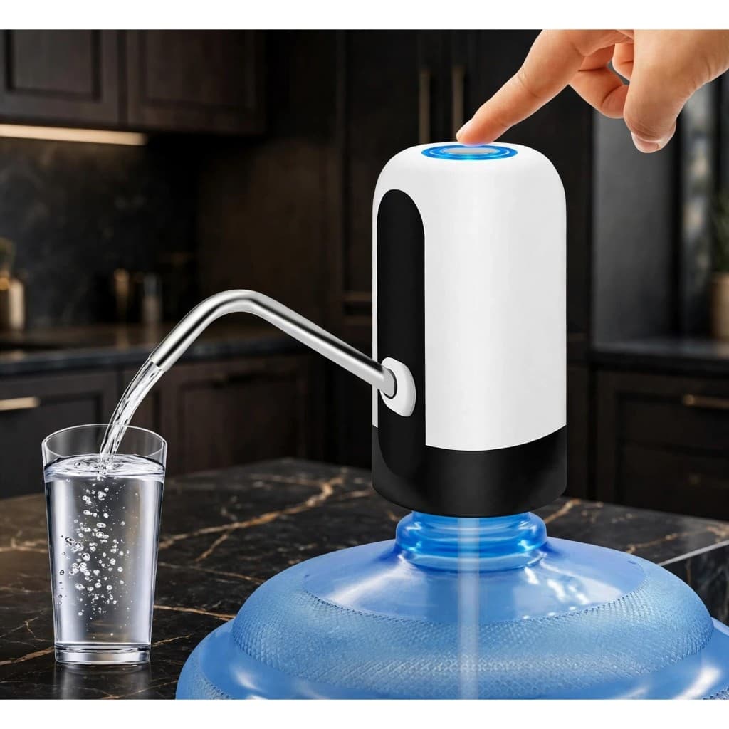 Bomba Recarregável Galão Água USB 4W Rotação 360° Mangueira 49cm Branca Preta Fácil Instalação