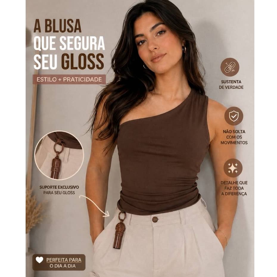 regata feminina um ombro só suplex premium com forro mula manca básica assimétrica suporte para gloss