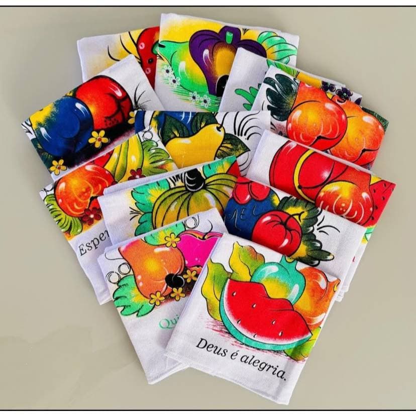 Pano de Prato Grande Estampado 45x75 Kit 5 ou 10 100% Algodão - Pano de Copa Alta Absorção Cozinha